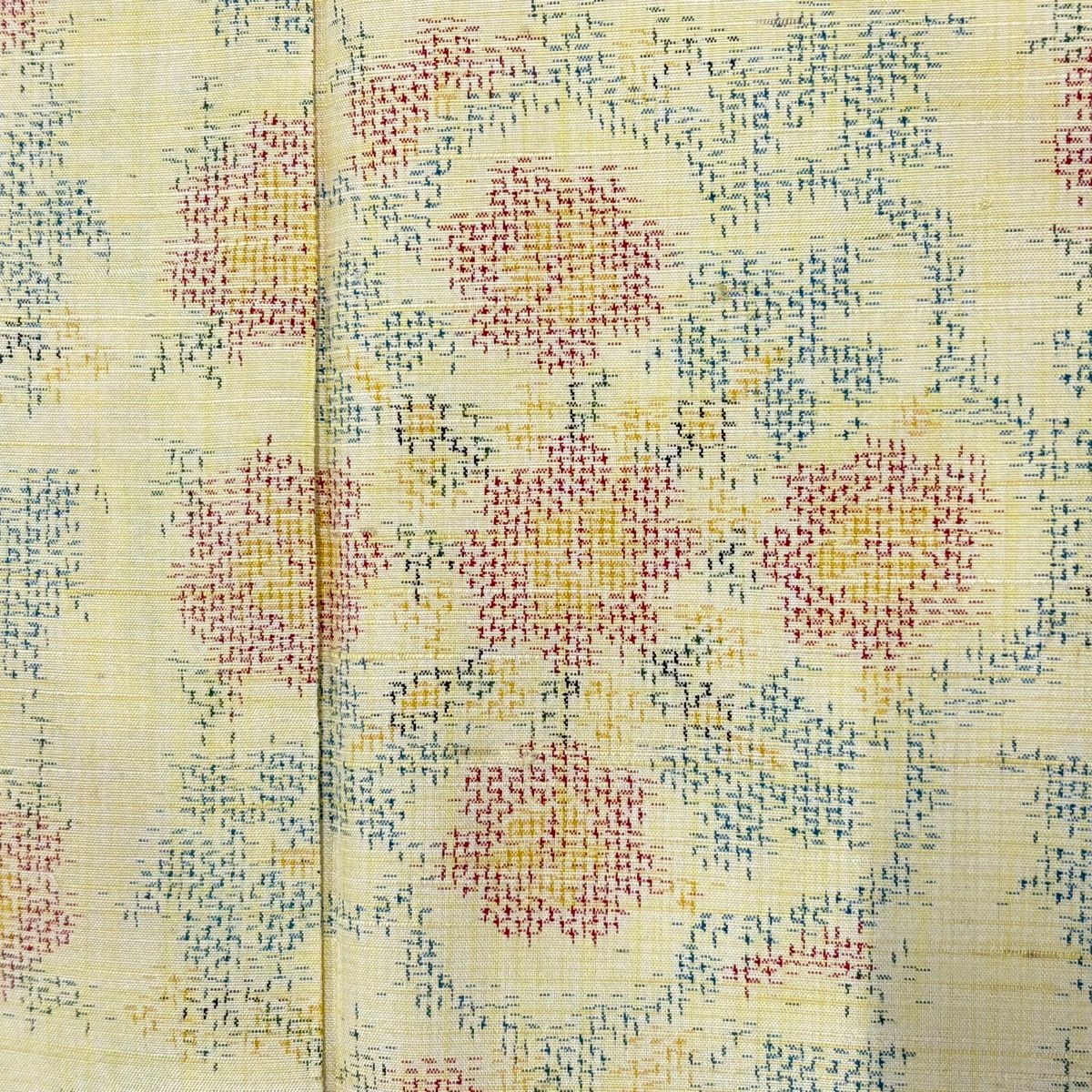 【美品】 紬織織 身長160.5cm 袖長62cm S 雙層 華紋 草花紋紋 淡黃 純蠶絲 優品級