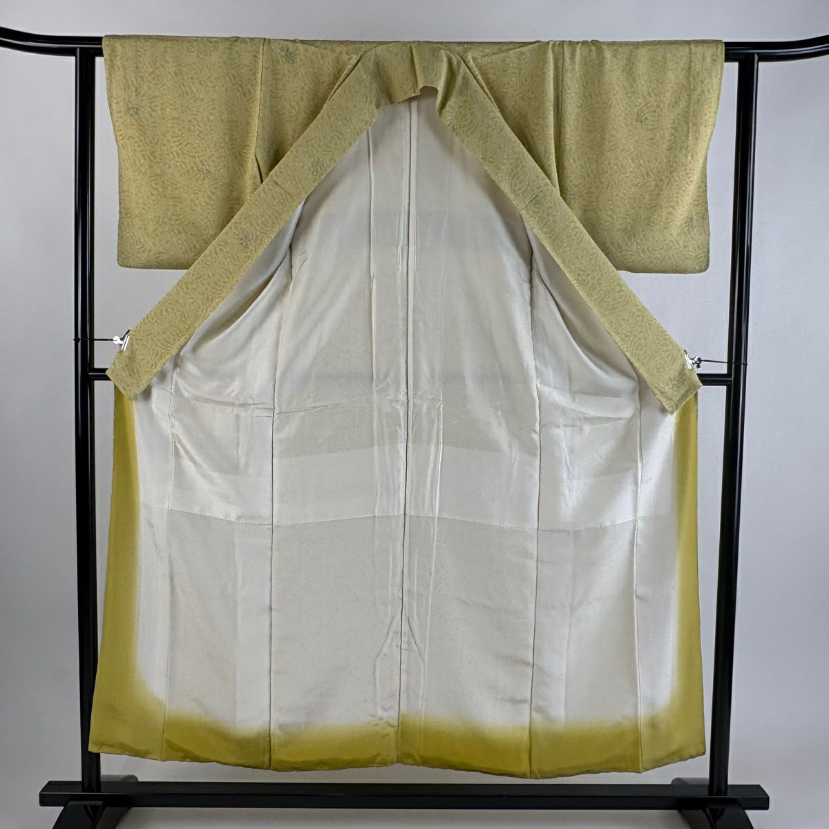 【美品】 小紋 身長154cm 袖長60.5cm S 雙層 幾何學 漸層 黃色 純蠶絲 優品級