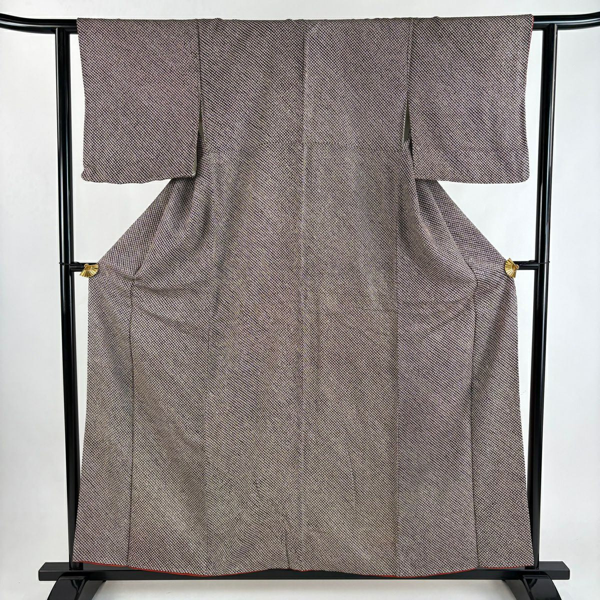 小紋 身長155.5cm 袖長61cm S 雙層 總絞染 紅黑 純蠶絲 優品級