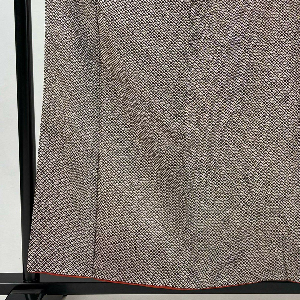 小紋 身長155.5cm 袖長61cm S 雙層 總絞染 紅黑 純蠶絲 優品級
