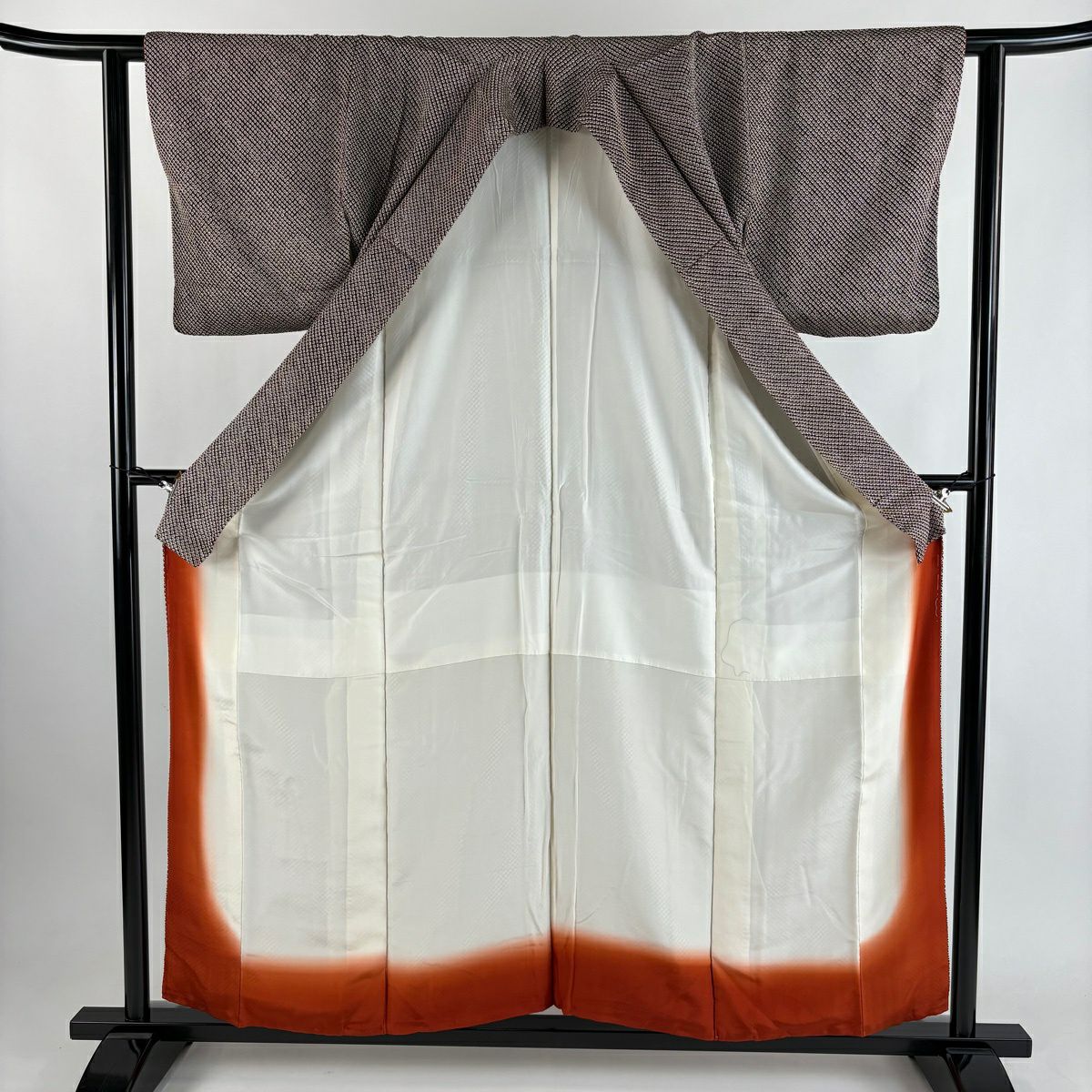 小紋 身長155.5cm 袖長61cm S 雙層 總絞染 紅黑 純蠶絲 優品級