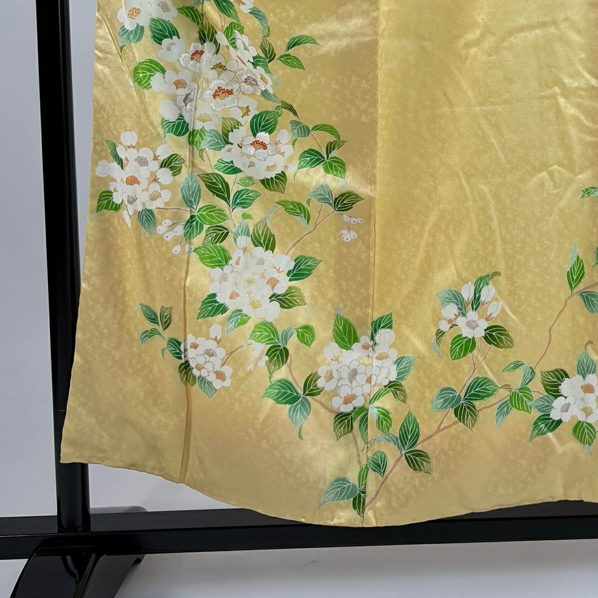 訪問服 身長155cm 袖長63cm S 雙層 枝花 葉與果實 刺繡 金彩裝飾 黃色 純蠶絲 優品級
