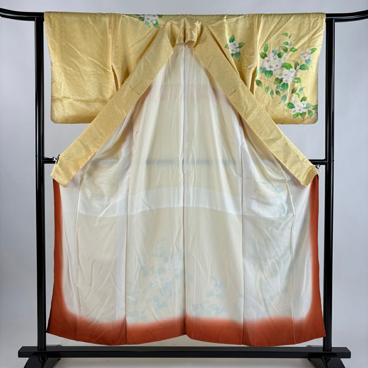 訪問服 身長155cm 袖長63cm S 雙層 枝花 葉與果實 刺繡 金彩裝飾 黃色 純蠶絲 優品級