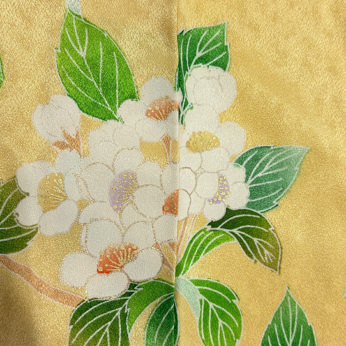 訪問服 身長155cm 袖長63cm S 雙層 枝花 葉與果實 刺繡 金彩裝飾 黃色 純蠶絲 優品級