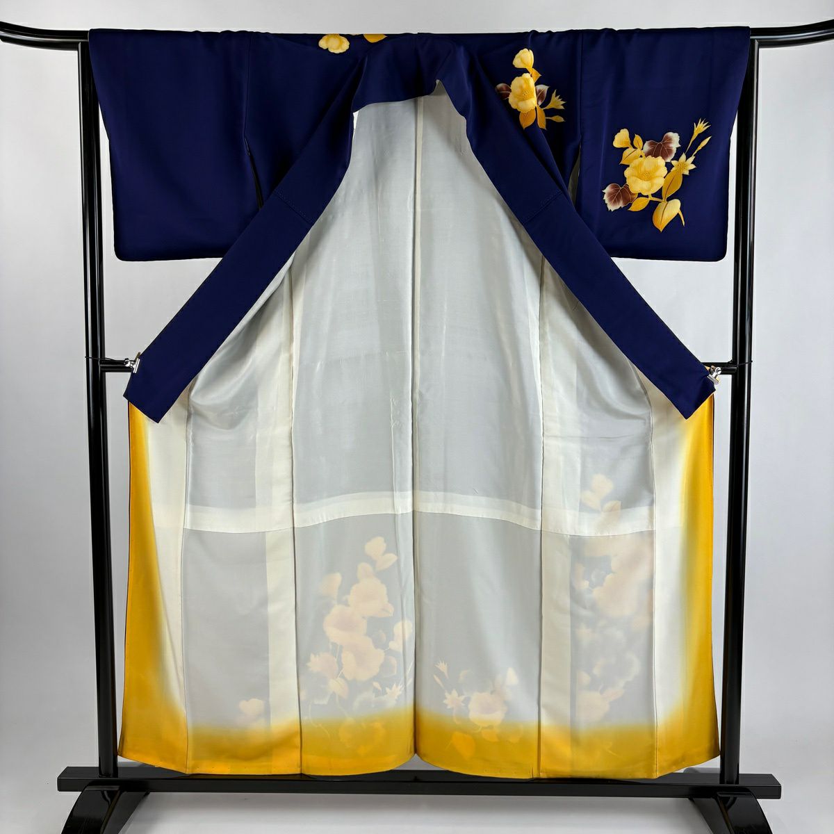 付下 身長155.5cm 袖長65cm M 雙層 草花紋紋 蔦 金糸刺繡 青紫 純蠶絲 優品級