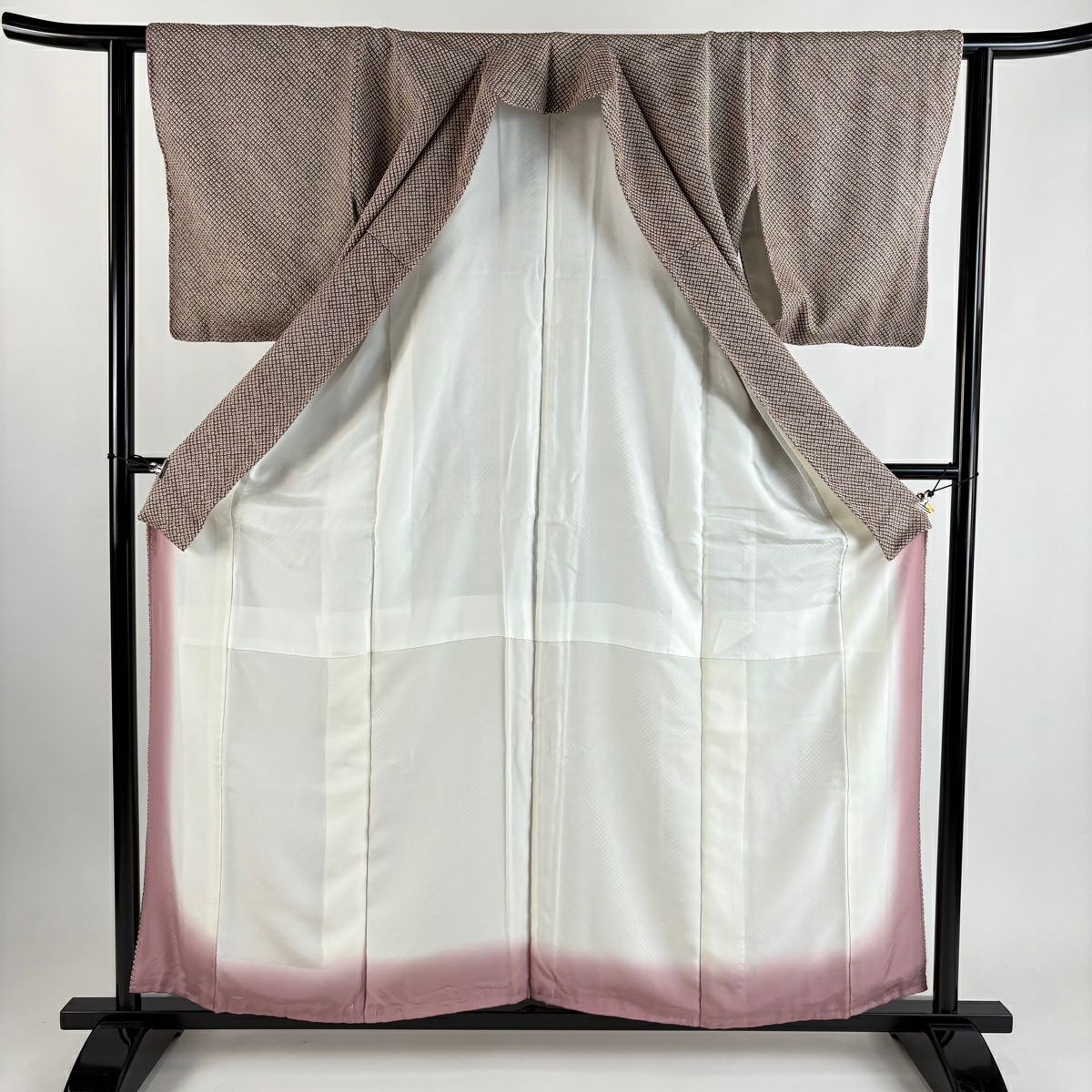 【美品】 小紋 身長159cm 袖長61cm S 雙層 總絞染 小豆 純蠶絲 優品級