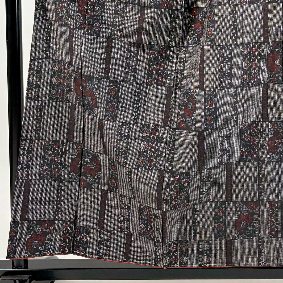 【美品】 紬織 身長158cm 袖長63.5cm S 雙層 草花紋紋 縞 焦茶 純蠶絲 優品級