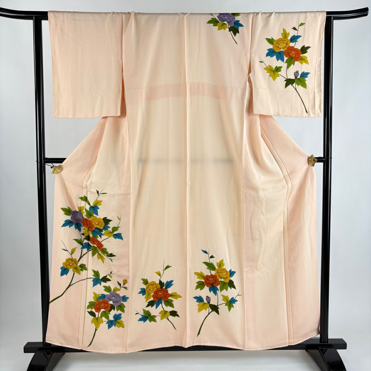 付下 身長158.5cm 袖長64cm M 雙層 枝花 鮭粉色 純蠶絲 優品級