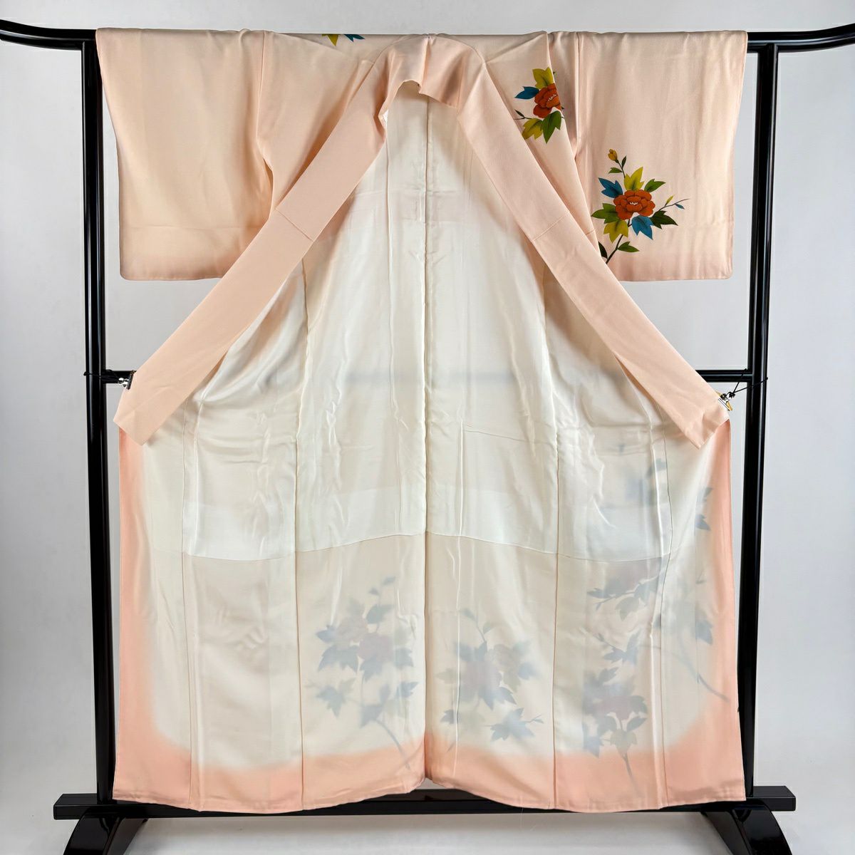 付下 身長158.5cm 袖長64cm M 雙層 枝花 鮭粉色 純蠶絲 優品級