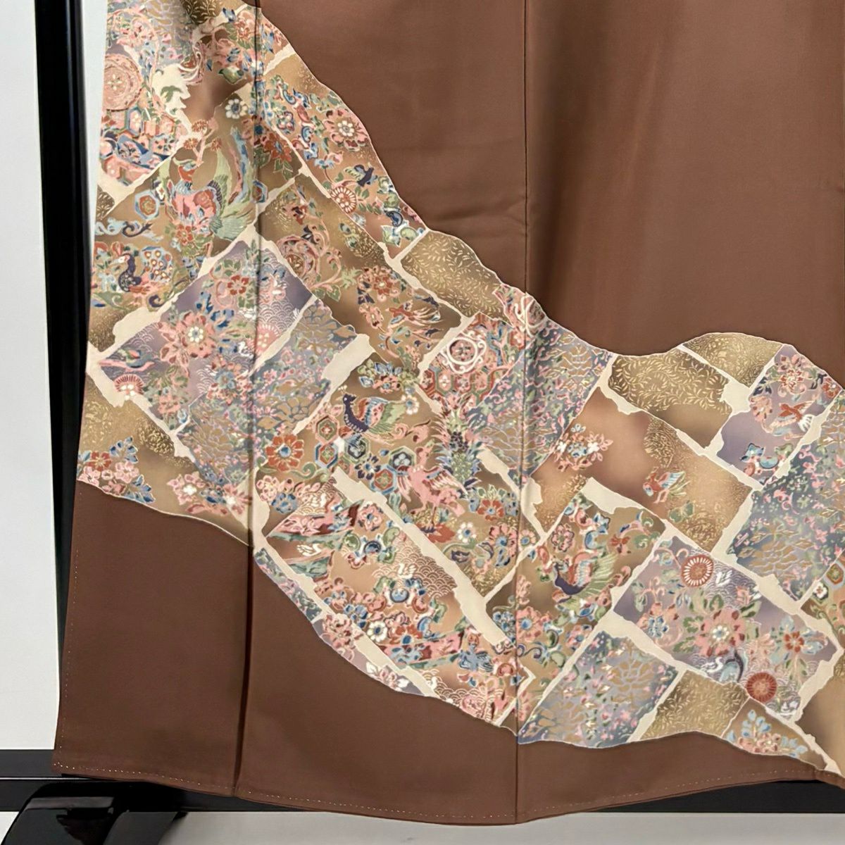 【美品】 留袖禮服禮服 身長158.5cm 袖長65.5cm M 雙層 花鳥 青海波 金銀彩 茶 純蠶絲 優品級 一つ紋