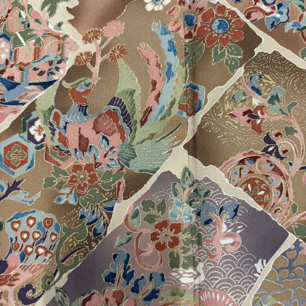 【美品】 留袖禮服禮服 身長158.5cm 袖長65.5cm M 雙層 花鳥 青海波 金銀彩 茶 純蠶絲 優品級 一つ紋