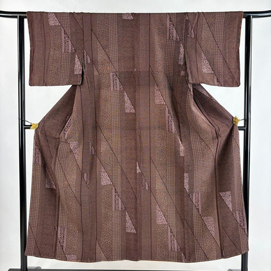 【美品】 江戶小紋 身長150.5cm 袖長61cm S 雙層 小花 寄花紋 小豆 純蠶絲 優品級