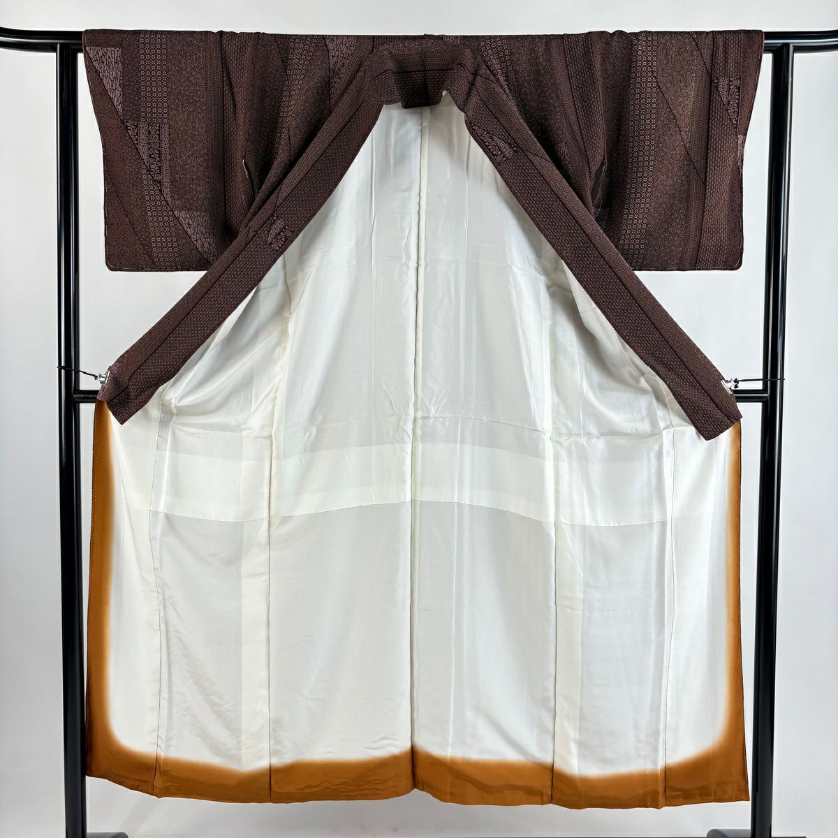 【美品】 江戶小紋 身長150.5cm 袖長61cm S 雙層 小花 寄花紋 小豆 純蠶絲 優品級