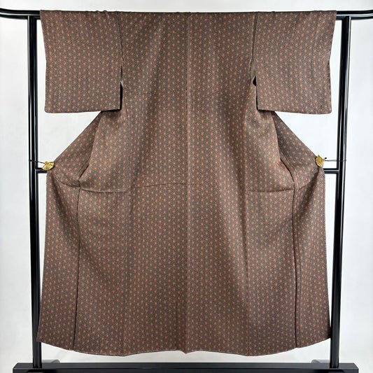 【美品】 小紋 身長150cm 袖長61cm S 雙層 麻葉 灰綠 純蠶絲 優品級