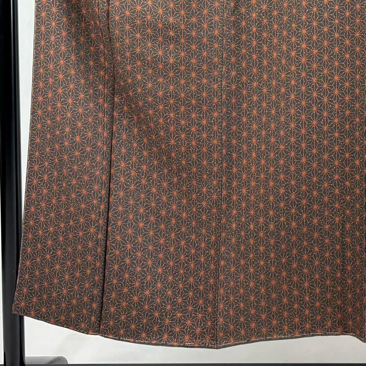 【美品】 小紋 身長150cm 袖長61cm S 雙層 麻葉 灰綠 純蠶絲 優品級