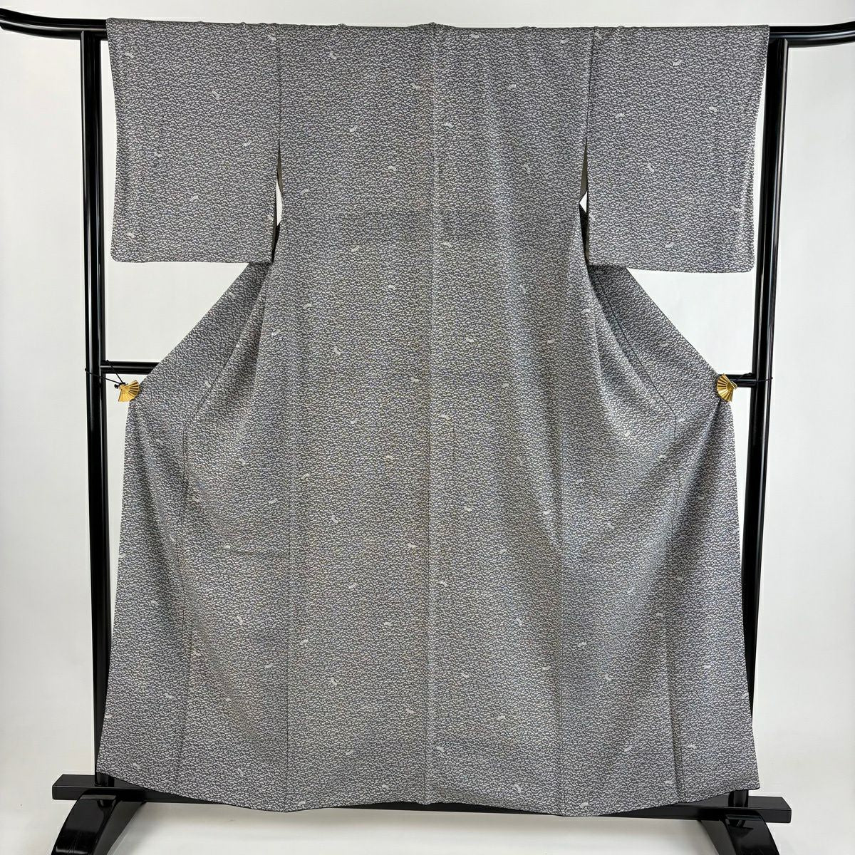 小紋 身長157.5cm 袖長63cm S 雙層 扇子 墨 深色 純蠶絲 優品級