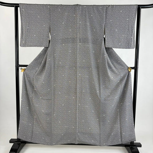 小紋 身長157.5cm 袖長63cm S 雙層 扇子 墨 深色 純蠶絲 優品級