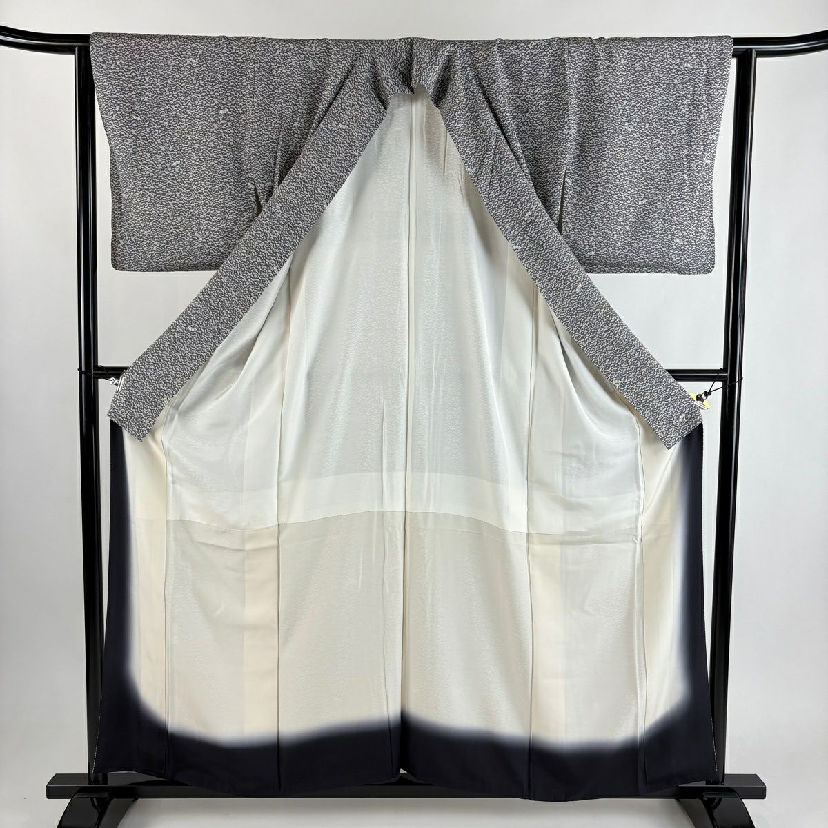小紋 身長157.5cm 袖長63cm S 雙層 扇子 墨 深色 純蠶絲 優品級