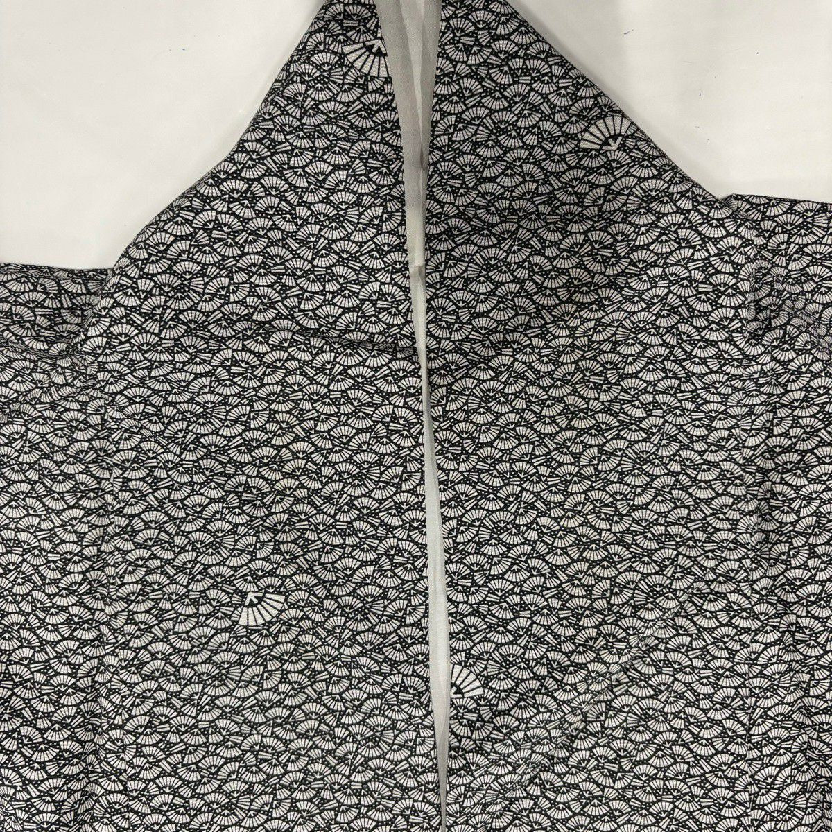 小紋 身長157.5cm 袖長63cm S 雙層 扇子 墨 深色 純蠶絲 優品級