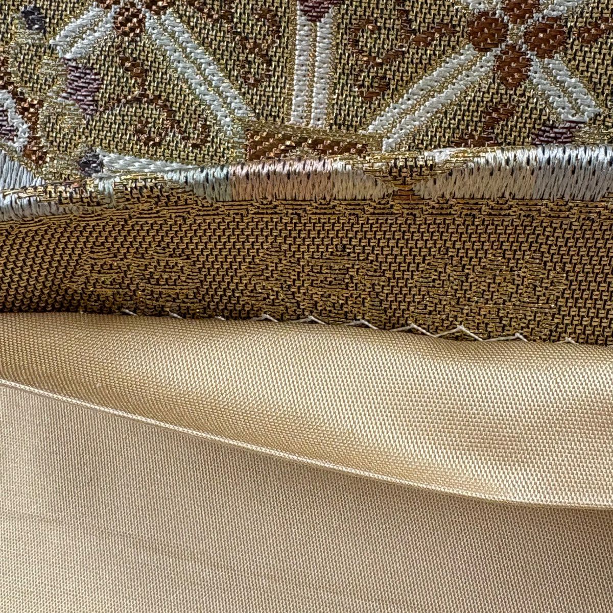 【美品】 袋帶 秀品級 錦繡織 薄茶 六通 純蠶絲