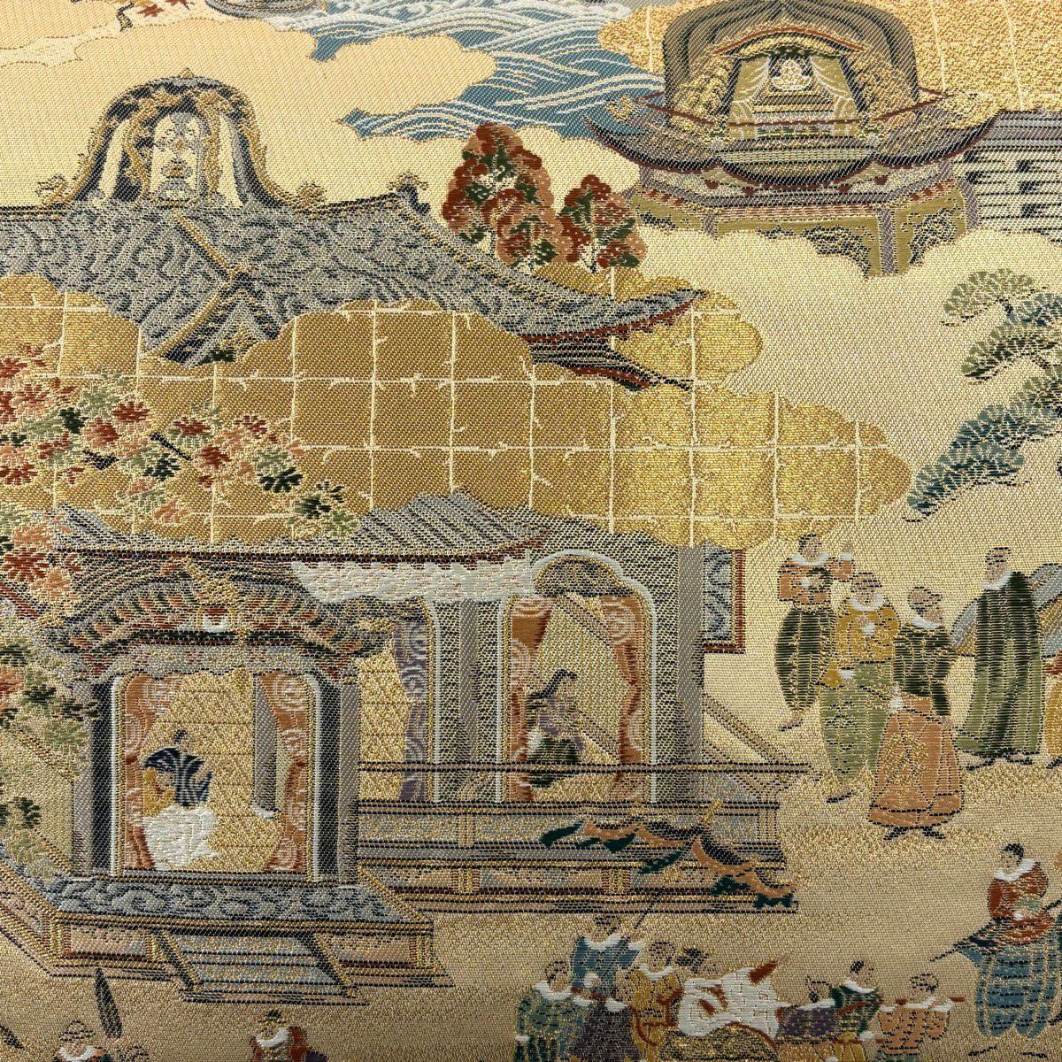 【美品】 袋帶 秀品級 南蠻屏風圖 金絲 金金箔 金 六通 純蠶絲
