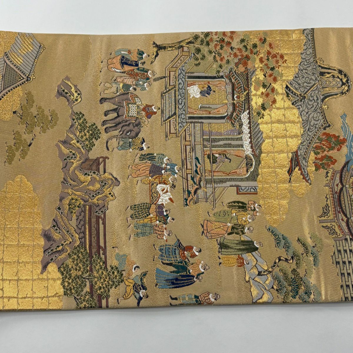 【美品】 袋帶 秀品級 南蠻屏風圖 金絲 金金箔 金 六通 純蠶絲