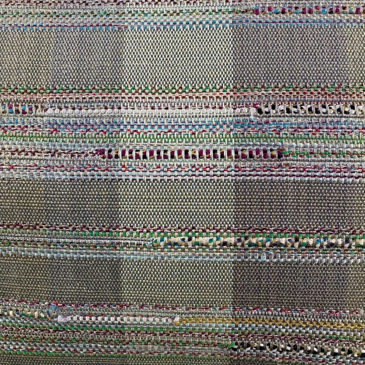 【美品】 袋帶 秀品級 縞 金絲 灰綠 お太鼓圖案 純蠶絲