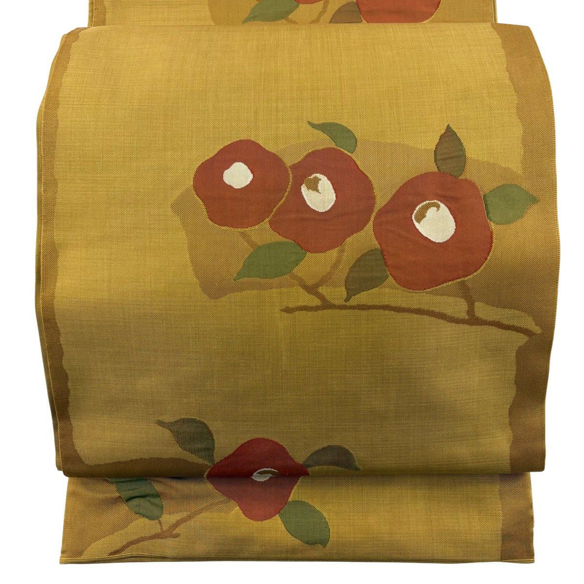 【美品】 袋帶 秀品級 木屋太 有落款 枝椿 黃土 六通 純蠶絲