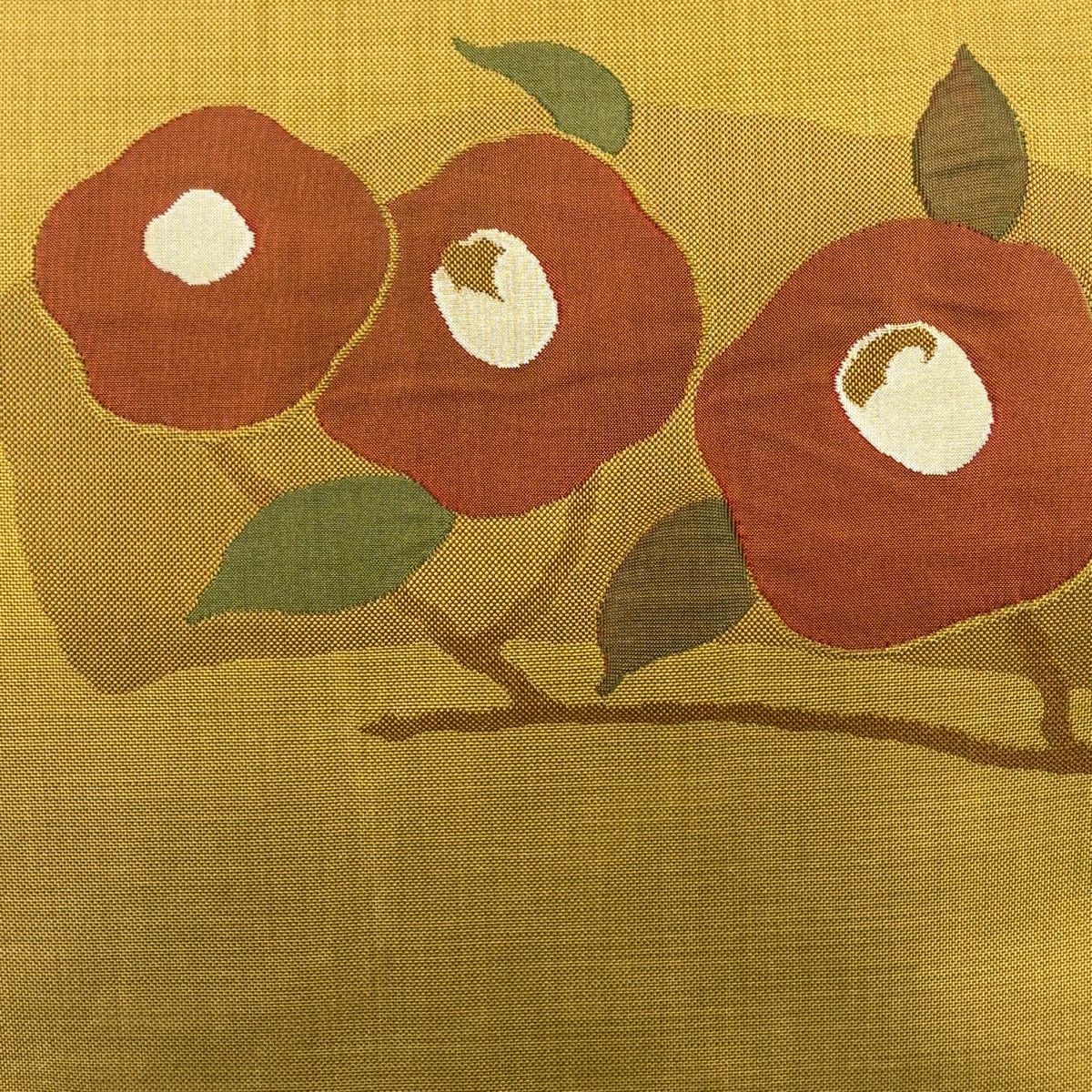 【美品】 袋帶 秀品級 木屋太 有落款 枝椿 黃土 六通 純蠶絲