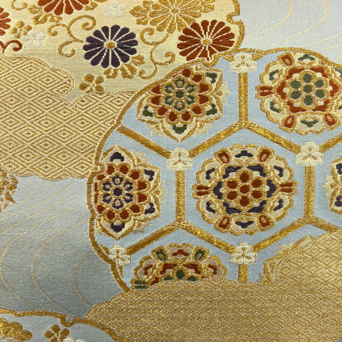 【美品】 袋帶 秀品級 華紋 雪輪 唐織 金糸 銀 六通 純蠶絲