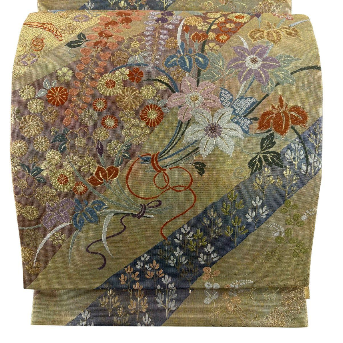 【美品】 袋帶 秀品級 慶長花束紋 寶盡くし 唐織 金絲 金 六通 純蠶絲