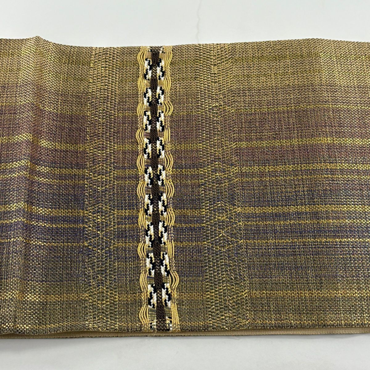 【美品】 袋帶 秀品級 條紋 幾何學 金絲 金色 大鼓圖案 純蠶絲
