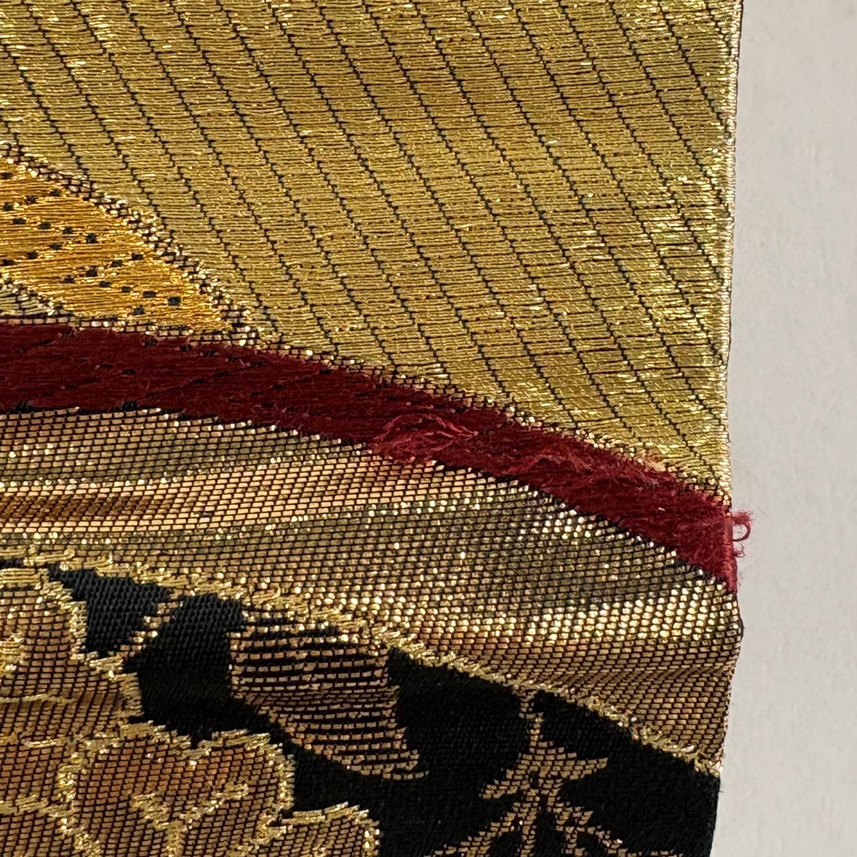 袋帶 秀品級 櫻花 波 金絲 金金箔 黑 六通 純蠶絲