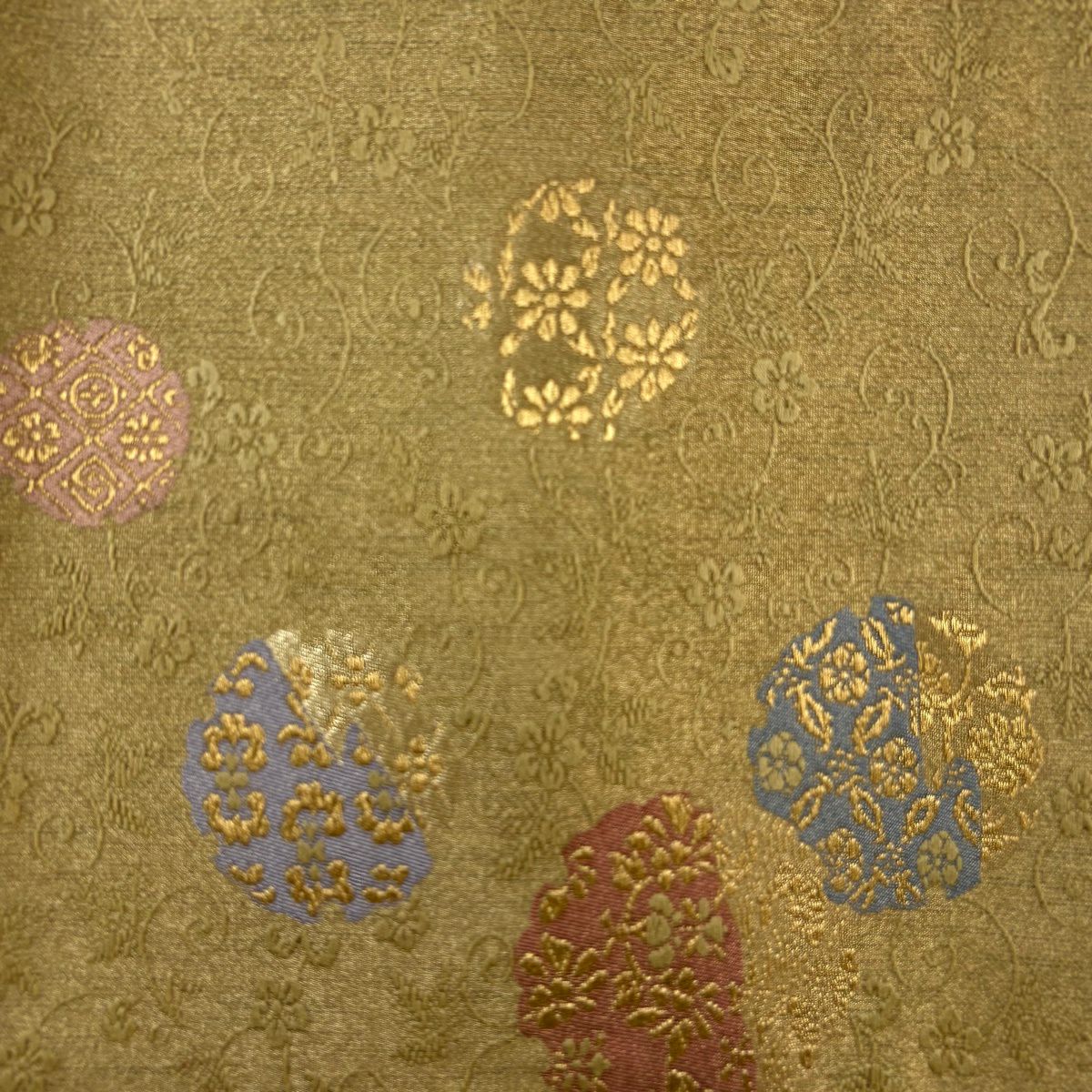 【美品】 袋帶 秀品級 雪輪 草花紋 金絲 金金箔 金色 全通 純蠶絲