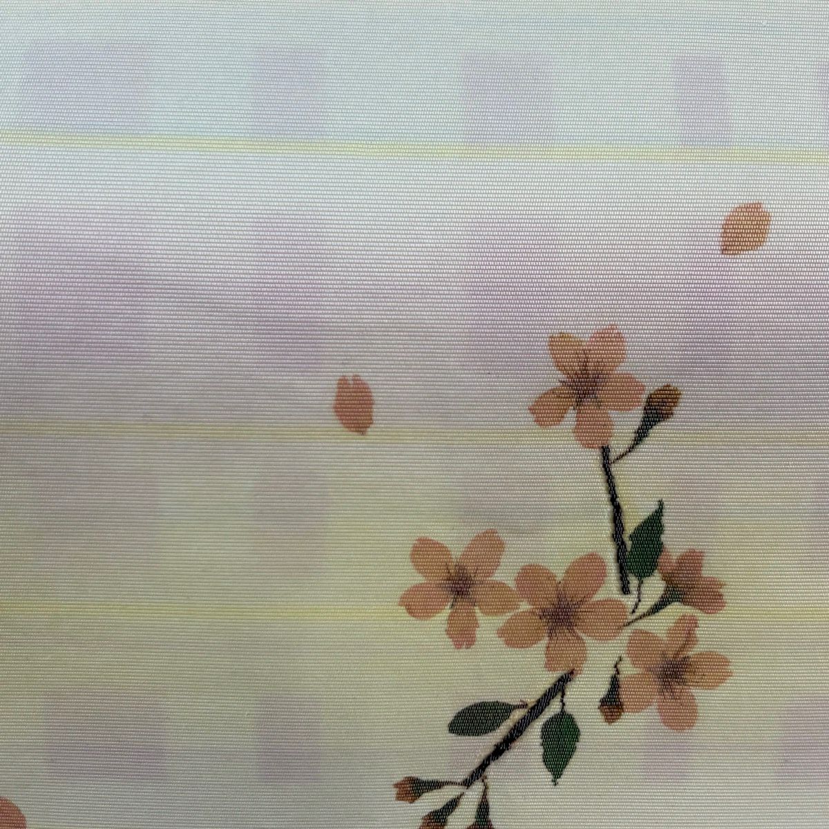 開口名古屋帶 優品級 有落款 櫻花 漸層 淺黃 純蠶絲