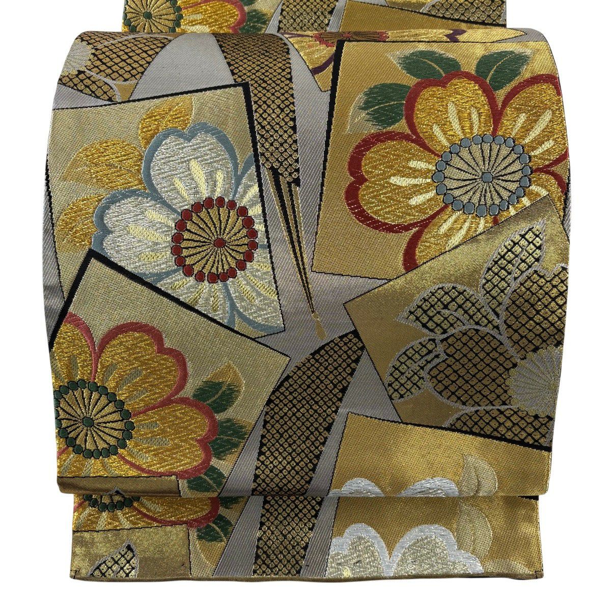 【美品】 袋帶 秀品級 振袖禮服禮服用 色紙 櫻花 金銀線 金金箔 銀色 六通 純蠶絲
