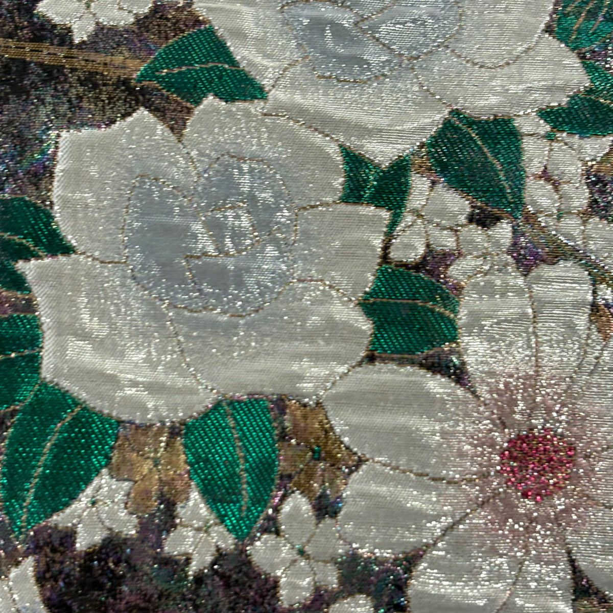 【美品】 袋帶 秀品級 振袖禮服禮服用 草花紋紋 金金箔 拉麵 銀 六通 純蠶絲