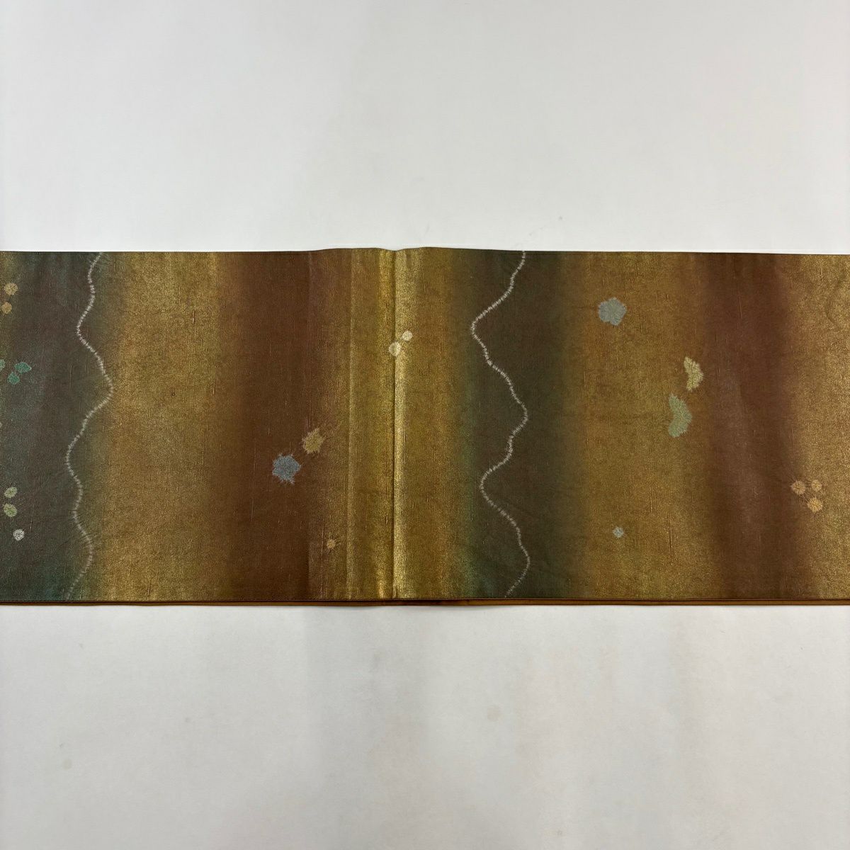 【美品】 袋帶 秀品級 紬織織 草花紋紋 絞染 金彩裝飾 茶