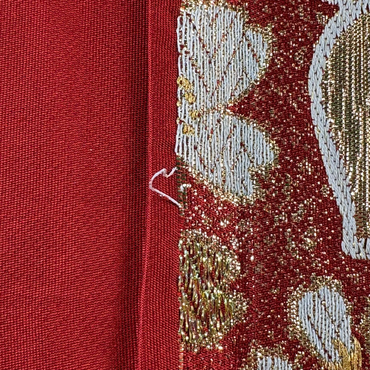 袋帶 秀品級 振袖禮服禮服用 櫻花 金線 金金箔 紅 六通 純蠶絲