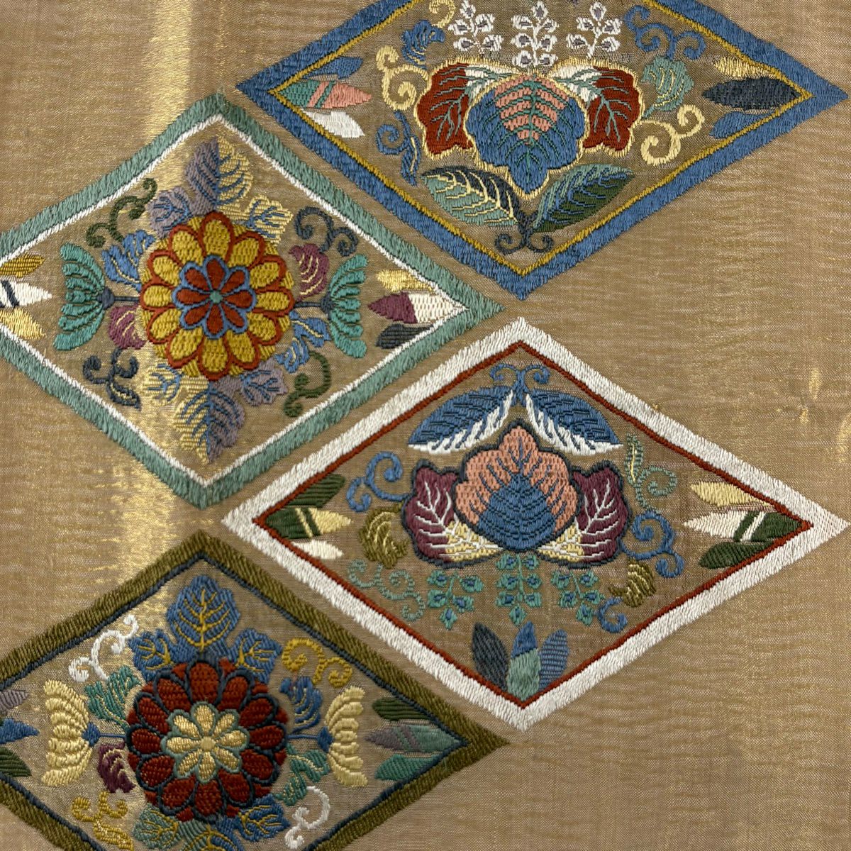 袋帶 秀品級 菱形 桐花 金絲 金色 大鼓圖案 純蠶絲