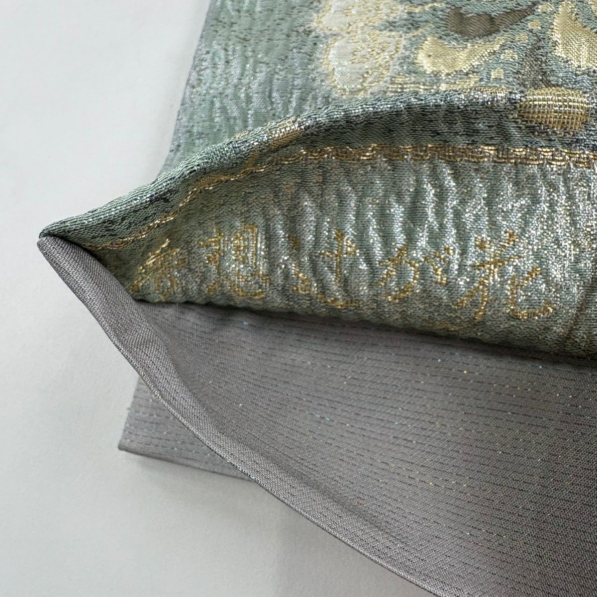【美品】 袋帶 秀品級 夢想辻花染 金金箔 淺綠 六通 純蠶絲