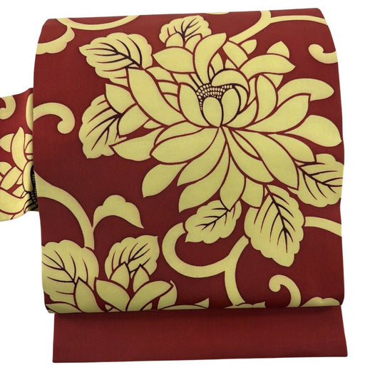 【美品】名古屋帶 秀品級 花唐草紋 紅 純蠶絲