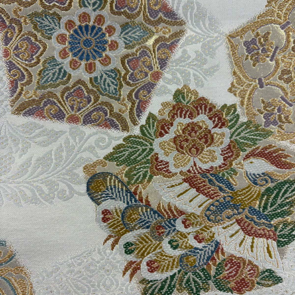袋帶 秀品級 優華錦 華紋 鳳凰 金絲 金金箔 米色 六通 純蠶絲