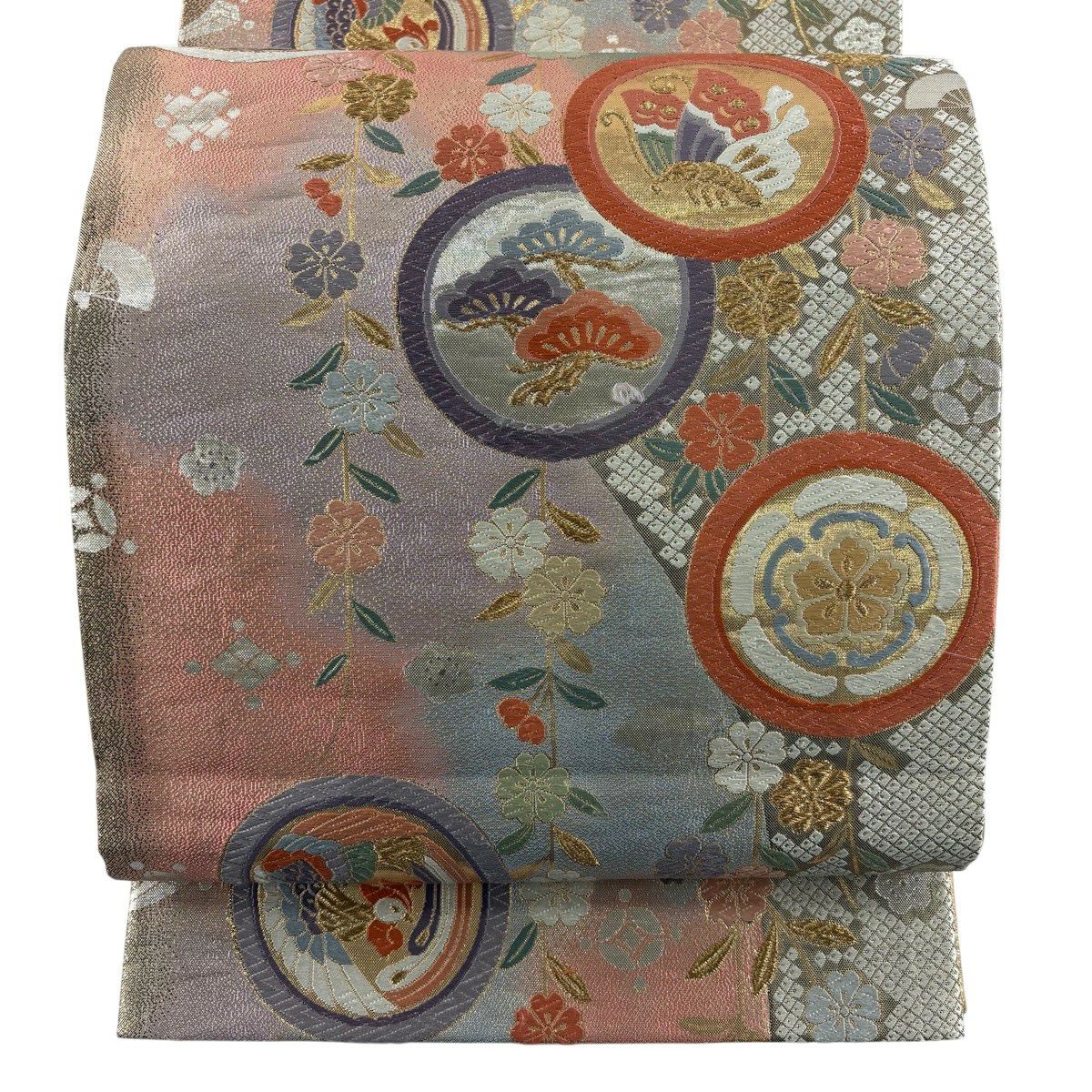 袋帶 秀品級 蝶 櫻花 金金箔 紫 六通 純蠶絲