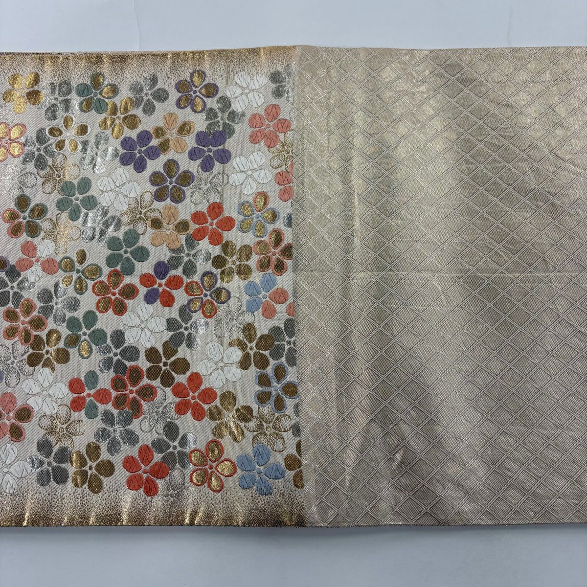 袋帶 秀品級 蝶 櫻花 金金箔 紫 六通 純蠶絲