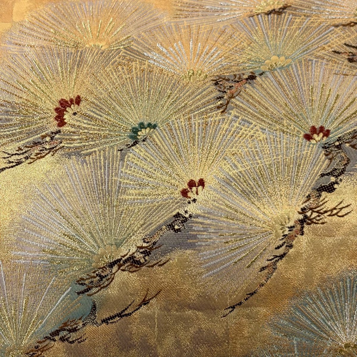 【美品】 袋帶 秀品級 松樹 金銀絲 金金箔 金色 六通 純蠶絲