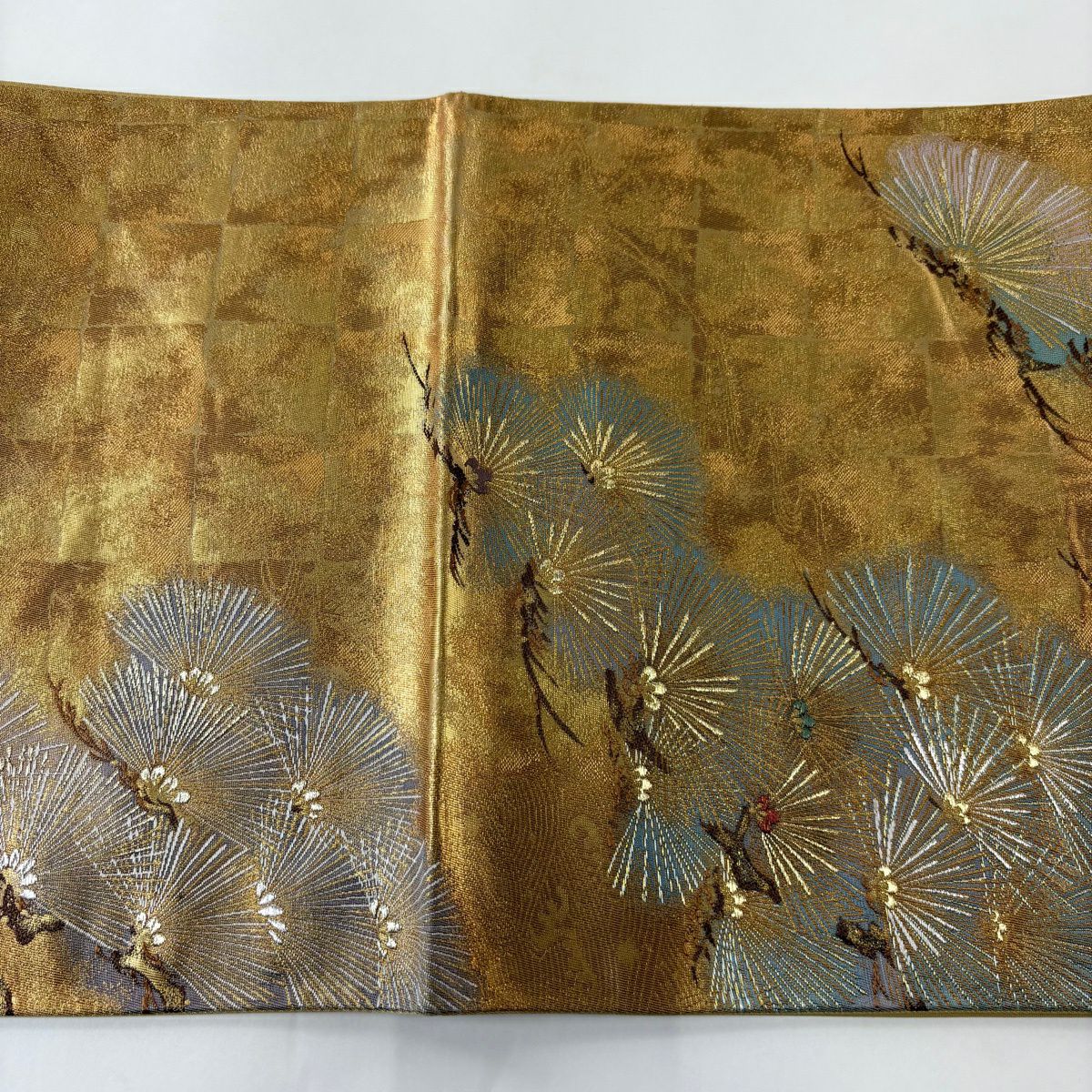 【美品】 袋帶 秀品級 松樹 金銀絲 金金箔 金色 六通 純蠶絲