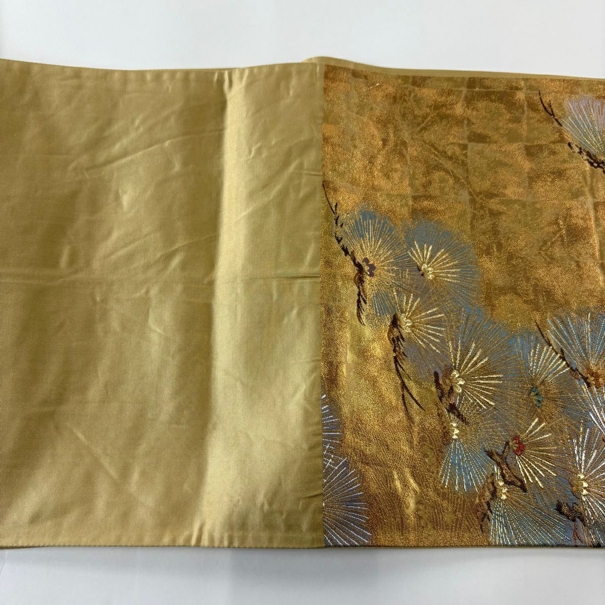 【美品】 袋帶 秀品級 松樹 金銀絲 金金箔 金色 六通 純蠶絲