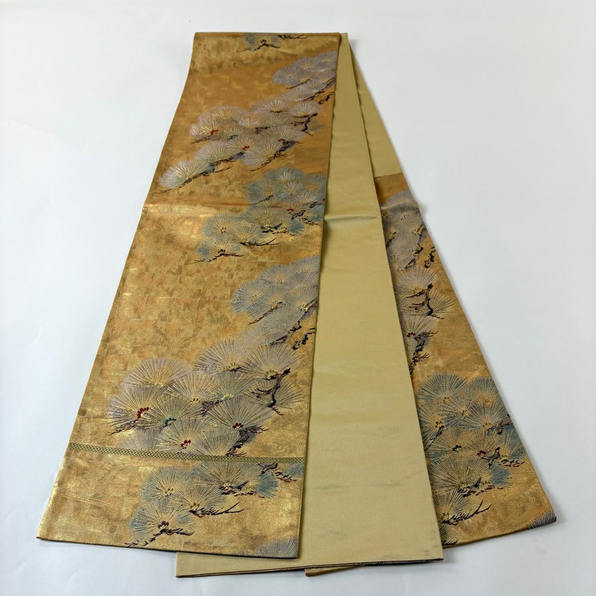 【美品】 袋帶 秀品級 松樹 金銀絲 金金箔 金色 六通 純蠶絲