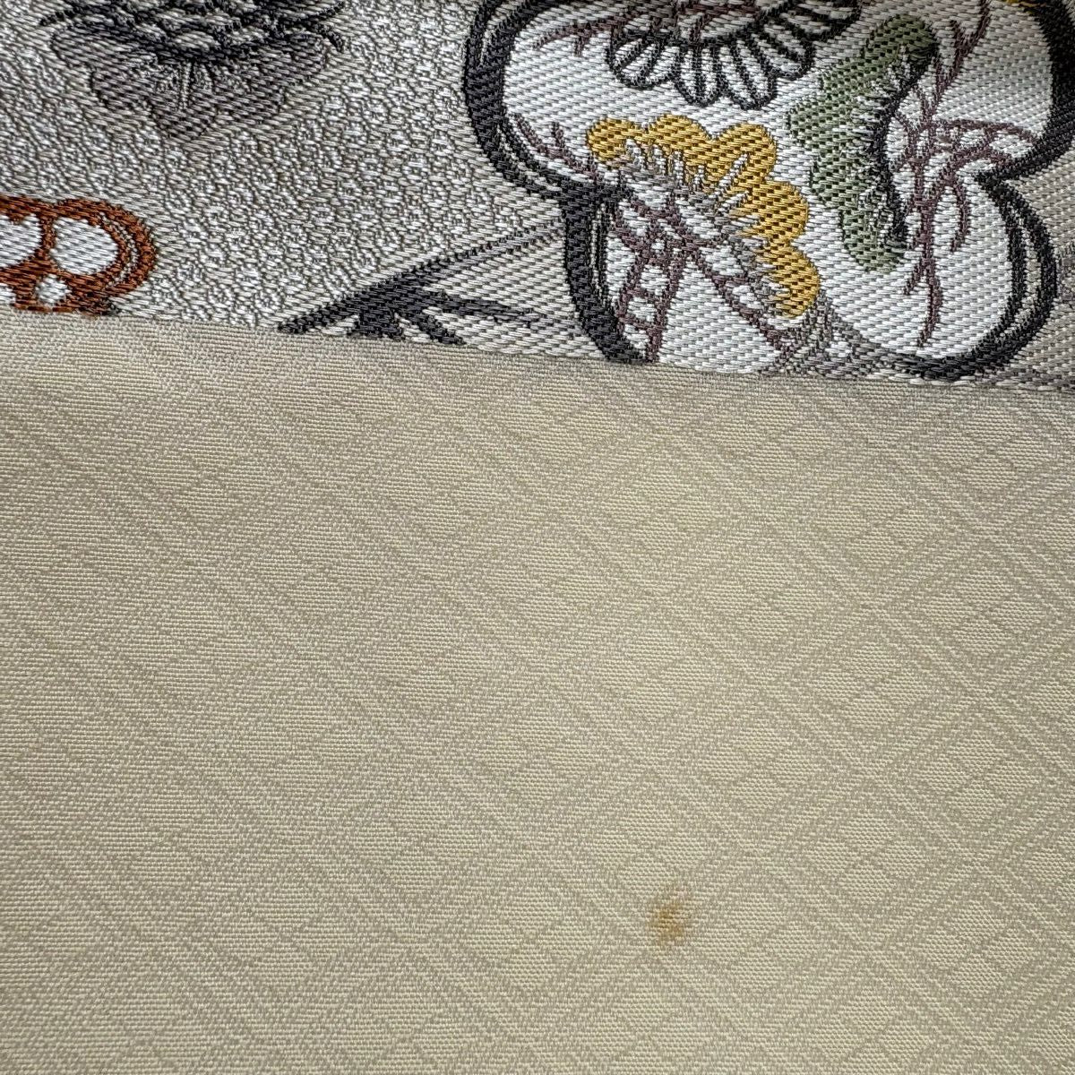 【美品】 袋帶 秀品級 紹巴紅型 梅花 仙鶴龜 灰白 六通 純蠶絲